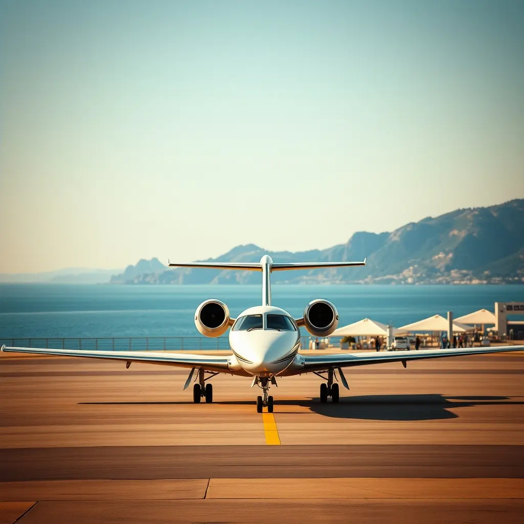 Private jet on the apron, London to Nice
