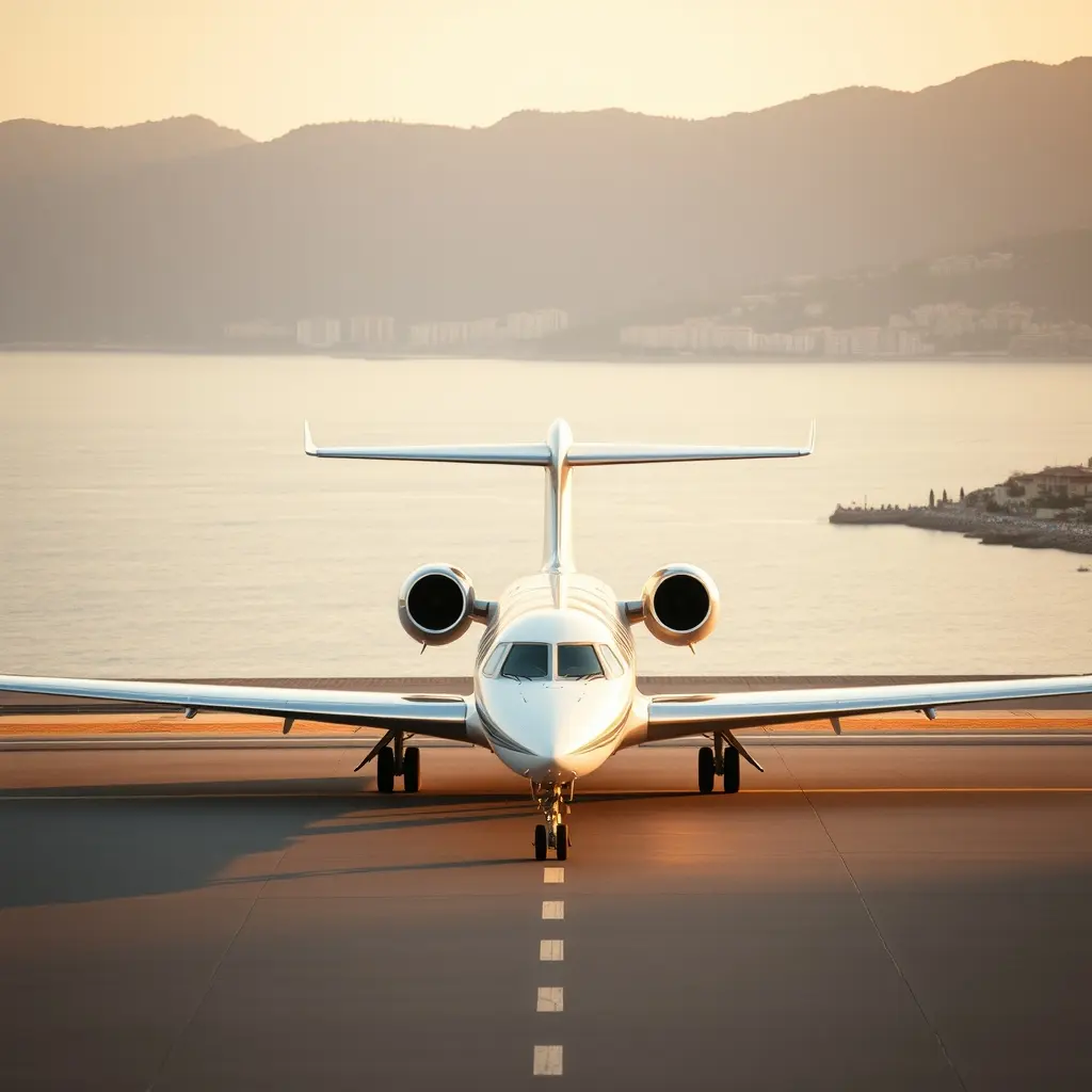 Private jet on the apron, London to Nice