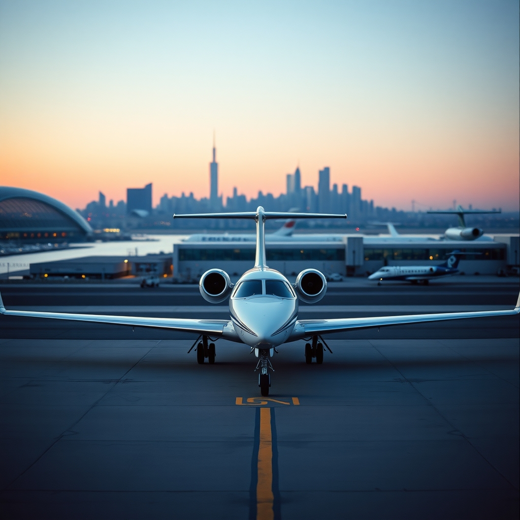 Private jet on the apron, Boston to New York