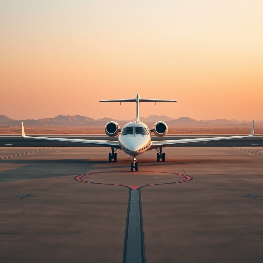 Private jet on the apron, London to Dubai